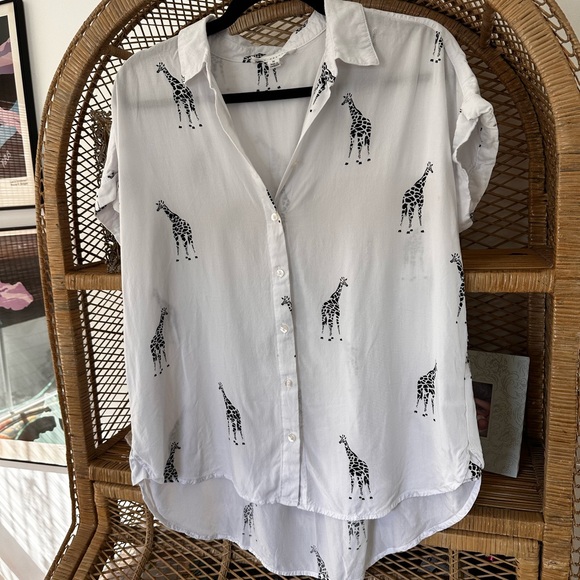 Jane and Delancey Tops - Jane and Delancey White Button Down Shirt with Giraffe Print
